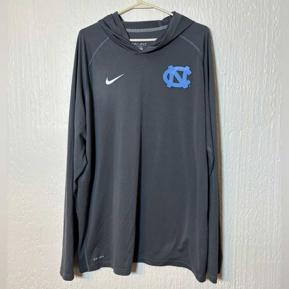 Nike Men's Dark Gray Dri-Fit Hoodie with Blue Logo Size XXL